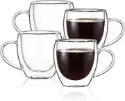 [CNGLASS] 150ml Espresso Mugs (Set of 4),Double Wall Insulated Glass Coffee Mugs with Handle,Espresso Shot Glasses,Clear Expresso Coffee Cups
