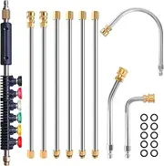 Felenny 10 Pack Pressure Washer Extension Wand Power Washer Lance with 6 Nozzle Tips 1/ 4inch Quick Connect Curved Rod, Power Washer Gutter Cleaner Attachment 4000 PSI