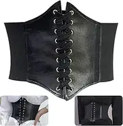 [JIRONN] Women's Elastic Stretch Corset Waist Cincher Belt, Costume Waist Belt, Lace-up Tied Corset Belt, Adjustable Leather Wide Band