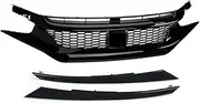 Front Hood Grille. Racing Bumper Grille. Black Grille. Front Face. Compatible For Civic 10th 2016-2021.(2016-2018 Black-B)