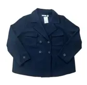 Croft & Barrow Women's Plus Pea Coat Double Button Nautical Preppy Blue NWT 1X