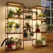 Bamworld Plant Stand with Grow Lights Large Plant Shelf for Mutiple Pots Plant Holder for Living Room Patio Boho Home Decor for Gardening Warm Light