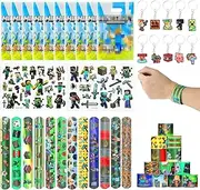 82pcs Party Bag Fillers for Kids, Birthday Party Favours Game Prizes for Miner Themed Party Kids Party Bag Fillers with Keychains and Bags Fillers Slap Bands