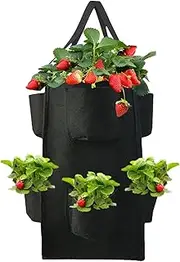 Strawberry Planter Outdoor Strawberry Planting Pots - 10 Gallon Garden Planting Bag with 8 Side Grow Pocket, Non-Woven Fabric Breathable Growing Supports Container for Vegetable, Fruit, Flower (Square