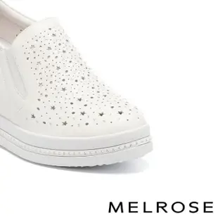 【MELROSE】美樂斯 時髦閃鑽鏤空牛皮內增高厚底休閒鞋(白)