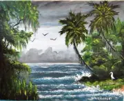 Florida Highwaymen Style - Original painting - " Diamond Bluff Cove"