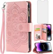 iPhone 14 Pro Max 6.7" Wallet Case with Tempered Glass Screen Protector