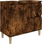 vidaXL Smoked Oak Bathroom Cabinet with Drawers and Compartment, Quality Engineered Wood and Solid Eucalyptus Wood Legs, Scandinavian Style, Assembly Required, 65x33x60cm