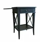 Hampton Cross Black Bedside Lamp Table Tables with Drawer - Left Handle Pull Out