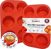 walfos Silicone Muffin Pan - 6 Cup Non-Stick Silicone Cupcake Pan, Just PoP Out! Food Grade and BPA Free Baking Cups, Perfect for Egg Muffin, Cupcake, Dishwasher Safe (2 Pack Muffin Pan)