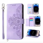 MCC iPhone 14 Pro Wallet Case Cover Extra Card Slots with Strap Apple 14Pro [Purple]