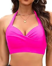 [Tempt Me] Women Bikini Top Push Up Swim Top Halter Retro Bathing Suit Top Padded Swimsuit Top