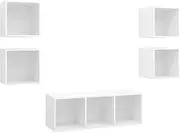 5 Piece TV Cabinet Set White Engineered Wood - Modern Entertainment Unit with Storage, Sturdy & Space-Saving Design for Living Room, Bedroom