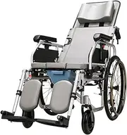 Full Reclining Toilet Wheelchair, High Back, Foldable Lightweight Aluminum Alloy, Comfortable Mobility Scooter for The Elderly, for Handicapped Users Transit Chair