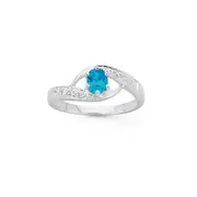 Silver Tween Oval Blue Cubic Zirconia Ring in Clear