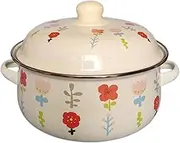 yuksok Enamel Cookware Deep Pot Reusable Stew Pot Hot Pot with Cover Double Handle Cooking Pot Stockpot for Food Noodles, Flower