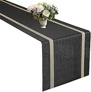 FAVE Woven Vinyl Table Runner Black Table Runner Woven with Golden Threads 90x12 in Heat Resistant Table Runner Wipeable Waterproof Dining Table Runner (Table Runner-Black,12"x90")
