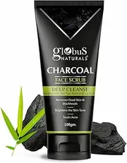 Globus Naturals Charcoal Face Scrub Enriched with Tea Tree, Retinol & Lactic Acid for Exfoliation, Acne & Blackhead Removal (100 g)
