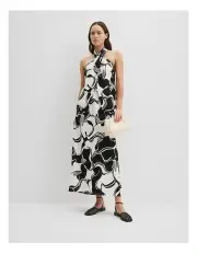 [Country Road] Organically Grown Linen Print Halter Top in Black