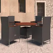 5 Piece Outdoor Dining Set with Cushions Poly Rattan Black,Outdoor Furniture Sets-3059358