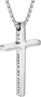 [ZAULER] Cross Necklace for Men Stainless Steel Inspirational Bible Verse Pendant Cross Chain