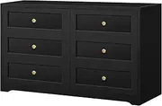 ALFORDSON Chest of Drawers Hallway Tallboy, Bedroom Dresser with 6 Drawers with Wooden Knobs, Living Room Side Cabinet Standing Storage Cupboard, Indoor Furniture Home Organiser Sideboard(Black)