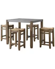 Alaterre Newport 5Pc Dining Set With 36Inh Wood Counter-Height Dining Table & Four 26Inh Stools