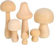 STOBOK Wood Peg Dolls, 6pcs Unfinished Wooden Mushroom Natural Mini Wood Mushrooms Unpainted Wood Mushroom for DIY Painting, Home Decor