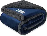 PetAmi Waterproof Dog Blanket for Bed Couch Sofa | Waterproof Dog Throw Bed Cover for Large Dogs Puppy | Navy Grey Sherpa Fleece Pet Blanket Furniture Protector | Reversible Microfiber 80x55 (Navy)