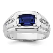 14k White Gold 1/4 Ct. Lab Grown Diamond VS/SI+ G+ and Lab Created Blue Sapphire Men's Ring