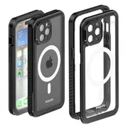 Philips Full Protection Waterproof Compatible with MagSafe Case (Suits iPhone 15 Pro) – Black