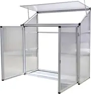 Augaden Aluminium Greenhouse, 0.68m², 130*52*140, Lean-to Outdoor Garden with no Back Panel, Polycarbonate Hobby Green House with Vent Window, Lockable Door, for Patio and Backyard, Silver