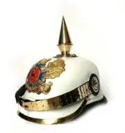 Prussian Leather Helmet - German Pickelhaube Officer White Militaria Helmet | On