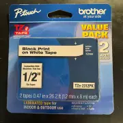 2 pack Brother P-Touch genuine original TZe-2312PK BLACK ON WHITE Label Tape