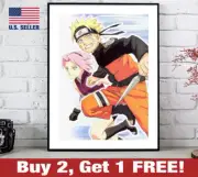 Naruto Uzumaki Sakura Haruno Poster 18" x 24" Print Anime Manga Marker Running