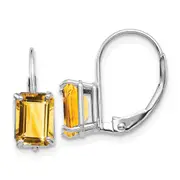 14k White Gold 7x5mm Emerald Cut Citrine Earrings