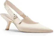 [Coutgo] Womens Slingback Kitten Heels Closed Pointed Toe Bowknot Knitted Slip On Work Pumps Dress Shoes