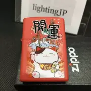 Zippo Maneki Neko Lucky Cat Happy Fortune Red Oil Lighter Regular Case Japan
