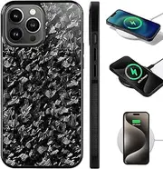 Forged Carbon Fiber Phone Case for iPhone 16 15 14 13 12Pro Max, Hexafiber Phone Case, Support Wireless Charging, Anti-Slip Sides, Magnetic All-Inclusive Protective Anti-Fall Case (Black-12 Pro Max)