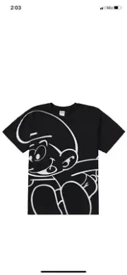 New Supreme Smurfs Tee Size Large Black/White Authentic
