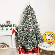 Ariv Hommey 6ft 1.8m Frost Green Pine Christmas Tree, w/Pinecone Bushy 1010 Tips Metal Stand, Easy Assembly 180cm Artificial Snowy Xmas Tree Decoration for Indoor Outdoor Home Party Holiday