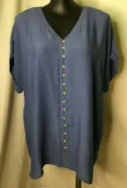 AUTOGRAPH INDIGO BLUE "LOTS OF BUTTONS" WOVEN TOP SZ 24-NEW AUTOGRAPH REDUCED
