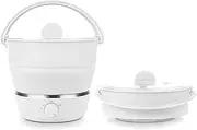 Foldable Electric Hot Pot Cooker, Mini Kettle Food Grade Silicone Cookerware Boiling Water Steamer Portable Travel Global Use-White