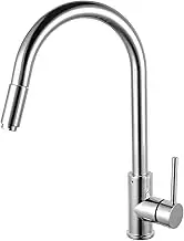 ACA International WELS Pull Out Kitchen Tap with Brass Spray Head, High Arc Gooseneck 360° Swivel Kitchen Mixer Tap Laundry Bar Faucet Taps(Polished Chrome)