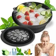 Face Bowl for Ice With Built-in Ice Tray Collapsible Silicone Facial Face Ice Bath Bowl Small Reusable Cold Plunge Basin is Portable,Perfect for Home Use,Camping,Travel Cold Bath Spa Tool & Black