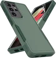 for Samsung Galaxy S21 Ultra Case: Dual Layer Protective Heavy Duty Cell Phone Cover Shockproof Rugged with Screen Protector - Military Protection Bumper Tough - Samsung Galaxy S21 Ultra, Dark Green