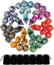Monuary 49 Pieces DND Dice, 7 Sets DND Dice Set, Polyhedral Dice Set with Black