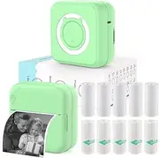 Inkless Mini Thermal Pocket Printer, Wireless Sticker Printer With 10 Rolls Thermal Paper for iOS&Android, Portable Photo Printer for Notes Journal Memo Study, Green