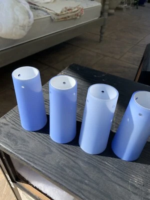 Four Frosted Blue And White Two Layer Glass Cylinder Shades 3 Holes 5.5” Tall
