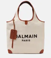 [Balmain] Balmain B-Army leather-trimmed canvas tote bag One Size beige